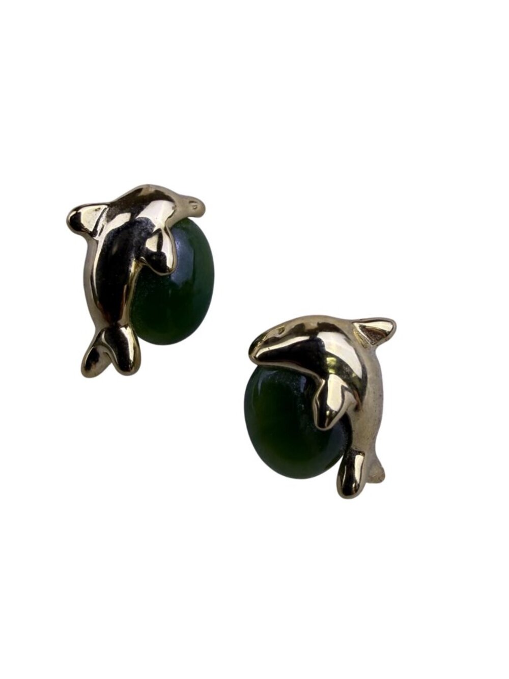 Spirit Of Alaska Womens Gold Tone & Jade Dolphin Earrings Gift Box